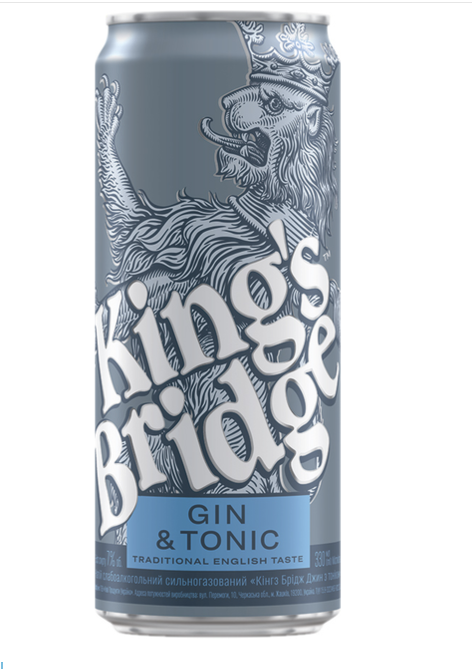 Напій King's Bridge Gin & Tonic с/а газ. 7% 0.33 л з/б